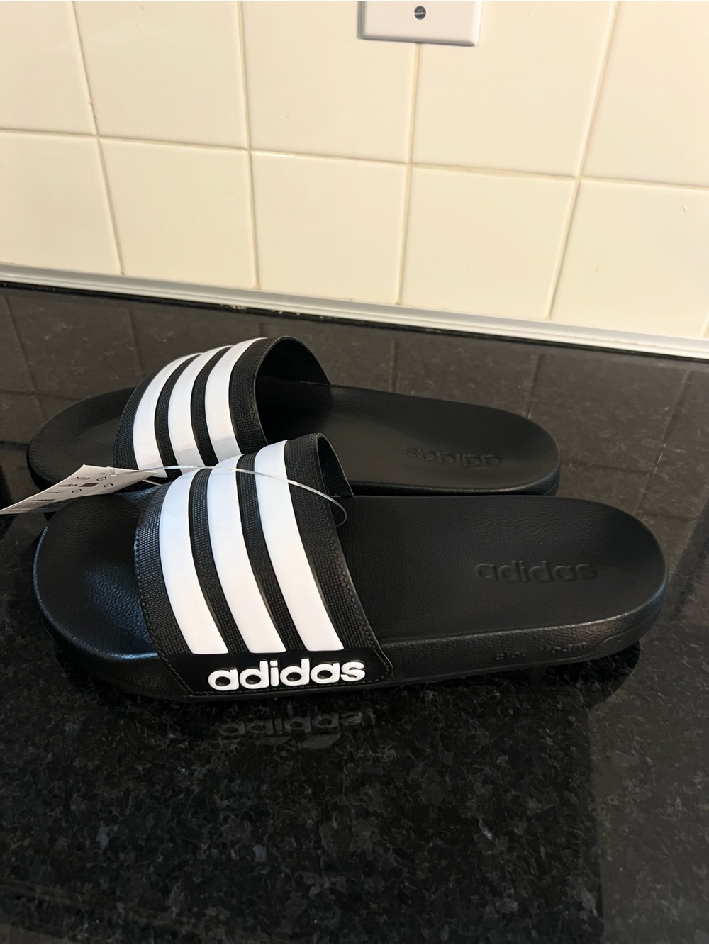 Adidas Black and White Slides - Picture 2 of 3